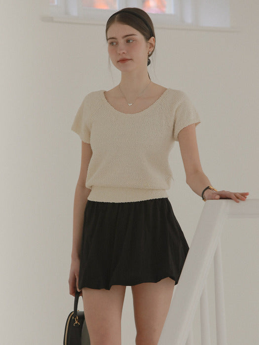 [TILLIDIE] Scoop neck short sleeve knit_Light beige