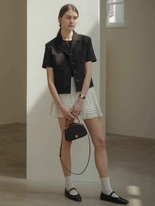 [TILLIDIE] Linen blended pocket point half sleeve jacket_Black