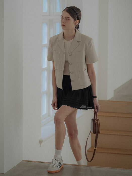 [TILLIDIE] Linen blended pocket point half sleeve jacket_Beige