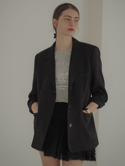 [TILLIDIE] Linen blended single breasted jacket_Black