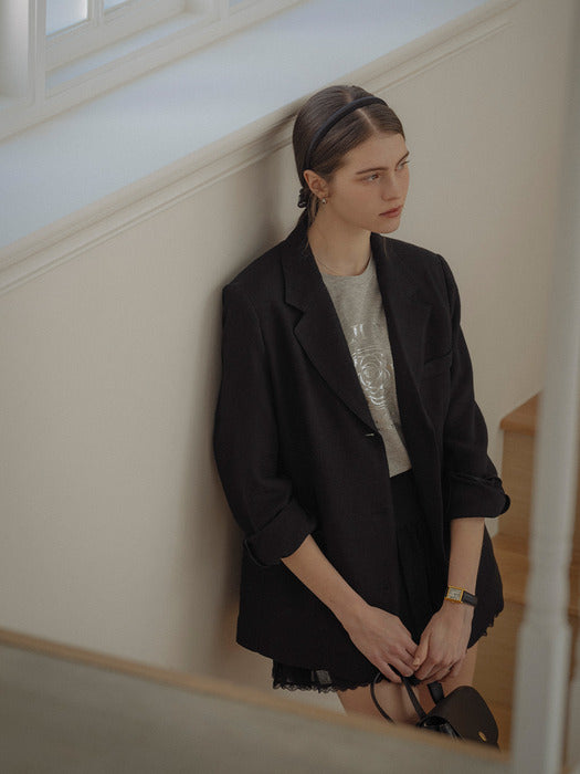 [TILLIDIE] Linen blended single breasted jacket_Black