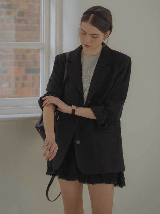 [TILLIDIE] Linen blended single breasted jacket_Black