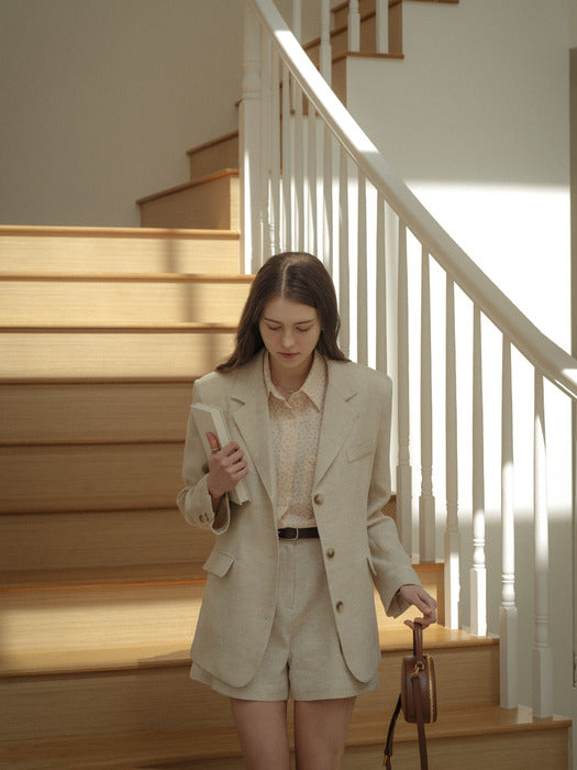 [TILLIDIE] Linen blended single breasted jacket_Beige