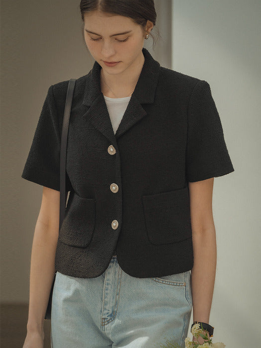 [TILLIDIE] Kelly tweed half sleeve jacket_Black
