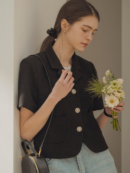 [TILLIDIE] Kelly tweed half sleeve jacket_Black