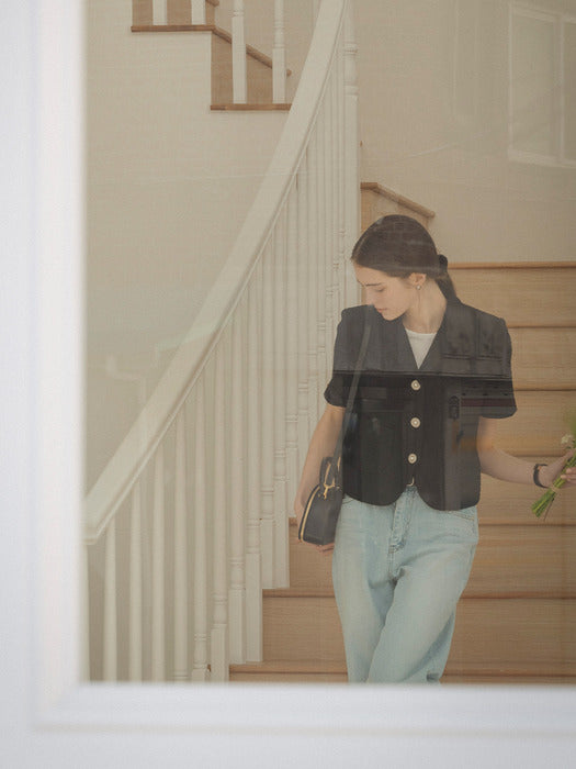 [TILLIDIE] Kelly tweed half sleeve jacket_Black