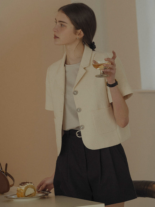 [TILLIDIE] Kelly tweed half sleeve jacket_Cream