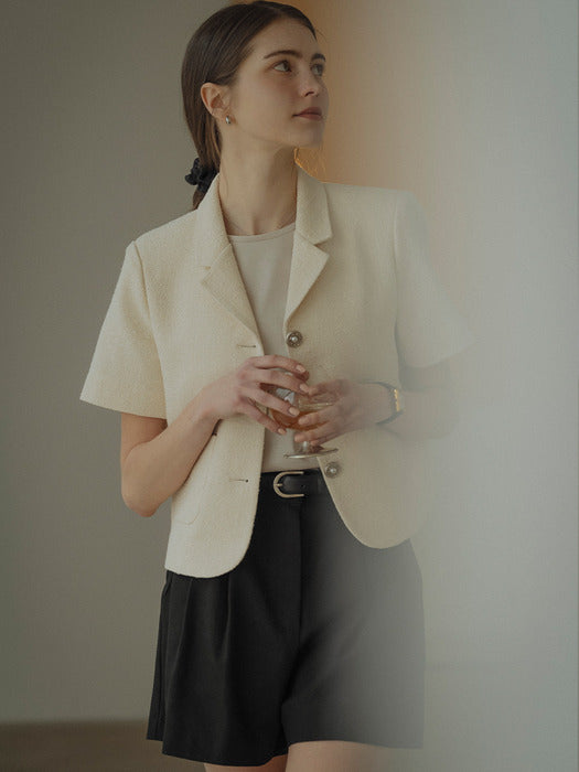 [TILLIDIE] Kelly tweed half sleeve jacket_Cream