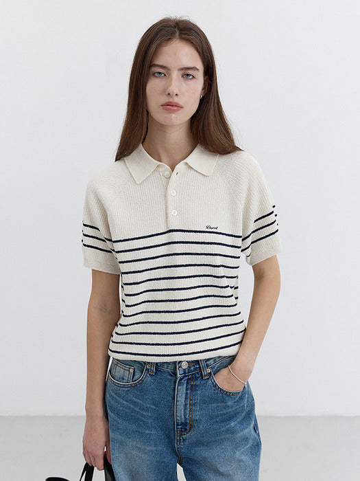Dunst Unisex Collared Stripe Knit Cream