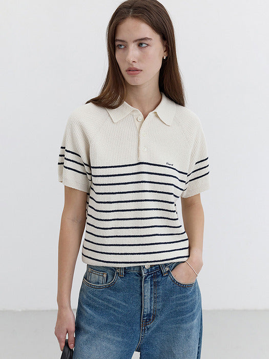 Dunst Unisex Collared Stripe Knit Cream