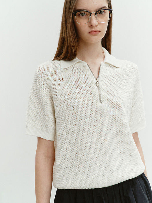 Dunst Collared Half Zip-UP Knit Soft Cream