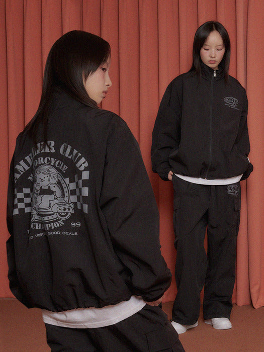 [ambler] AMBLER A RACING WINNER Nylon Wind Breaker Zip-Up Setup AOU102 (Black)