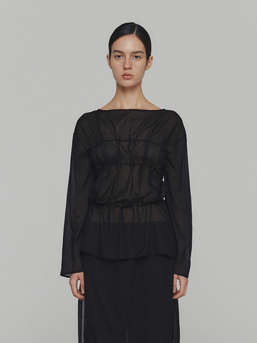 [amomento] SHEER COTTON DRAWSTRING TOP (2COLORS)