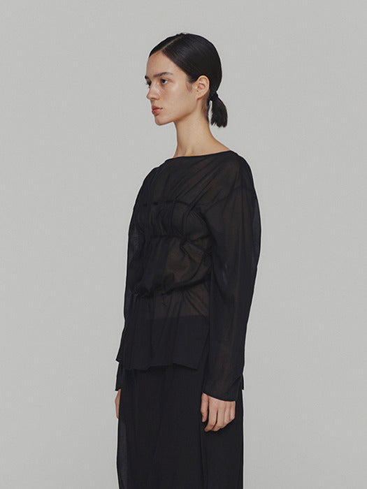 [amomento] SHEER COTTON DRAWSTRING TOP (2COLORS)