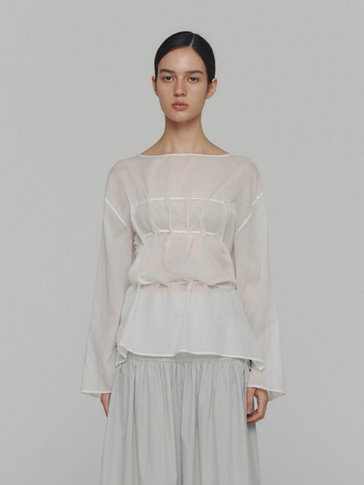 [amomento] SHEER COTTON DRAWSTRING TOP (2COLORS)