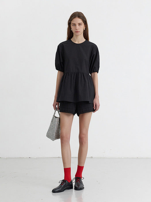 [dunst] RIBBONED BACK SLIT BLOUSE BLACK_UDBL5B227BK