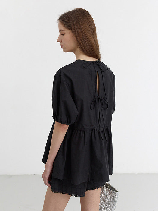 [dunst] RIBBONED BACK SLIT BLOUSE BLACK_UDBL5B227BK