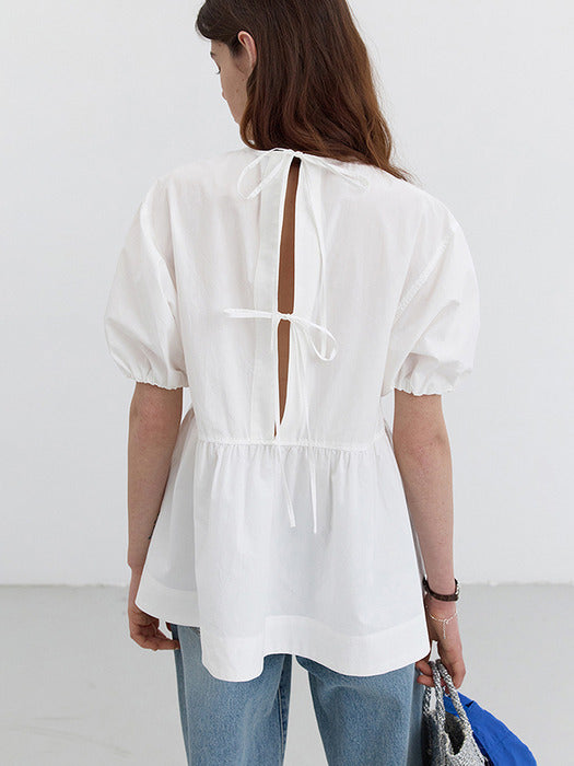 [dunst] RIBBONED BACK SLIT BLOUSE WHITE_UDBL5B227WT