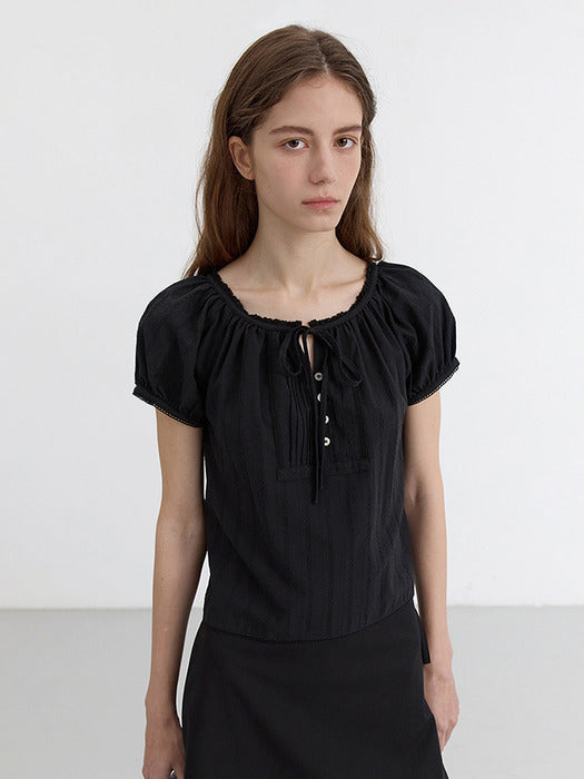 [dunst] 2-WAY SHIRRING BLOUSE BLACK_UDBL5B223BK