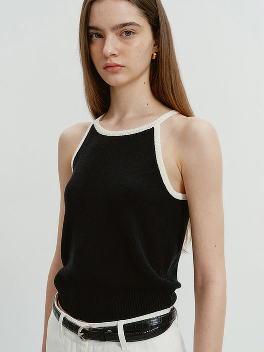 Dunst Halterneck Sleeveless Knit Top Black / Cream