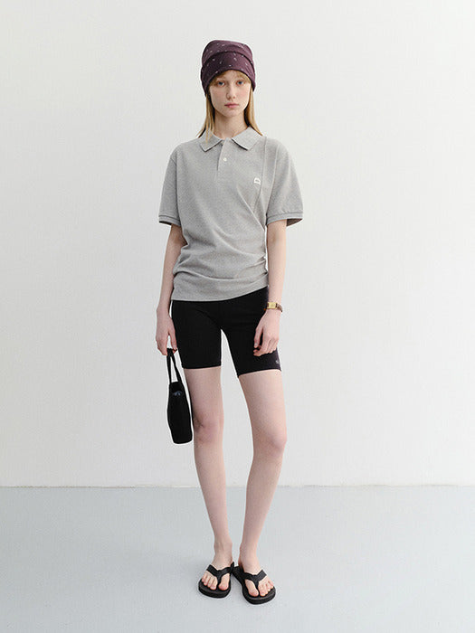 Dunst Unisex Leather Logo Polo Shirt Melange Grey