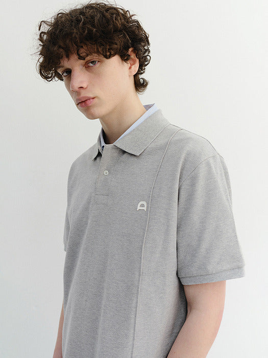 Dunst Unisex Leather Logo Polo Shirt Melange Grey