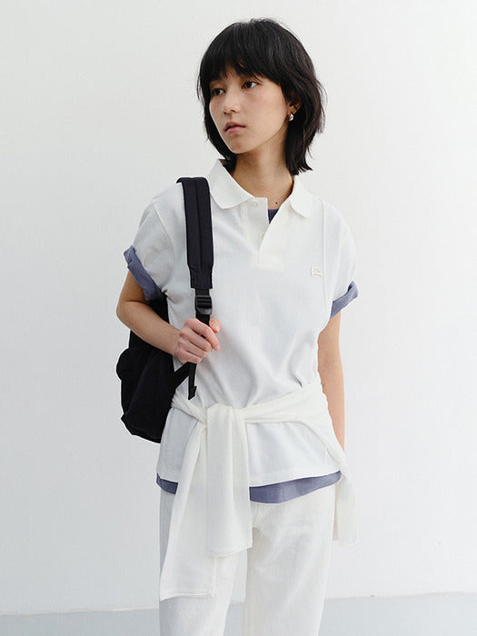 Dunst Unisex Leather Logo Polo Shirt Off White