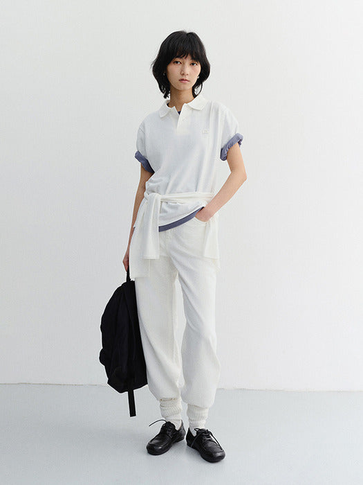 Dunst Unisex Leather Logo Polo Shirt Off White