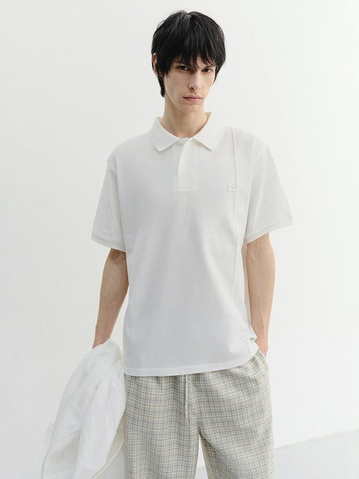 Dunst Unisex Leather Logo Polo Shirt Off White