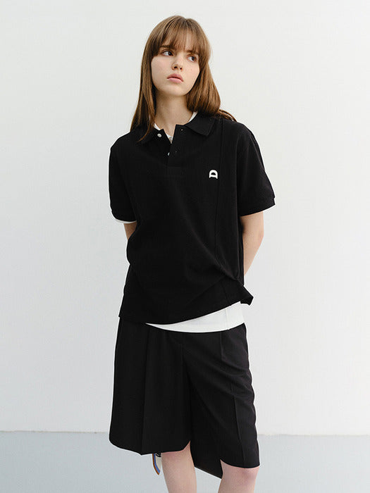 Dunst Unisex Leather Logo Polo Shirt Black