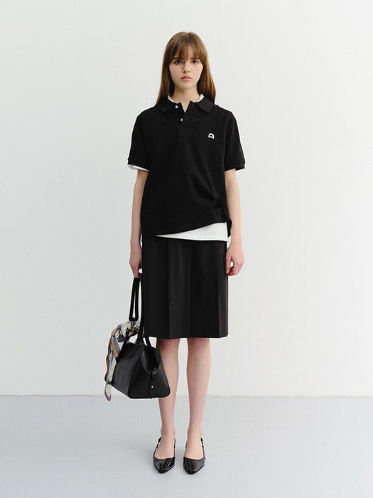 Dunst Unisex Leather Logo Polo Shirt Black