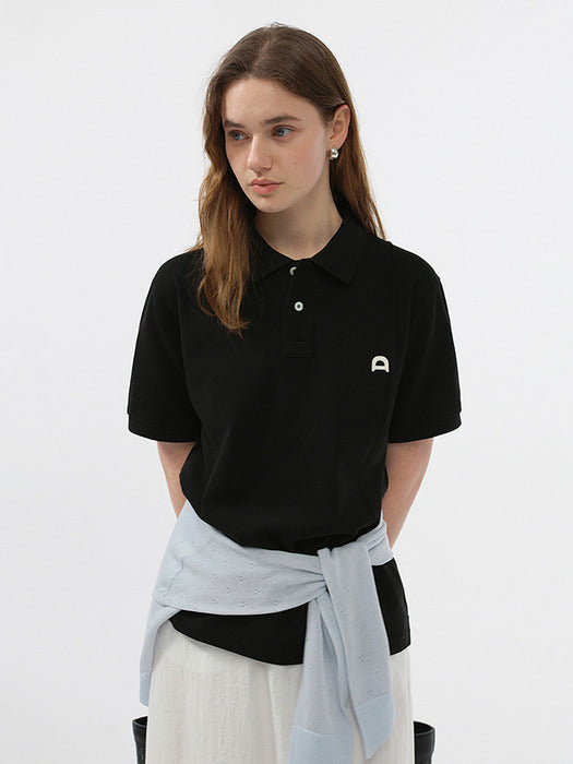 UNISEX LEATHER LOGO POLO SHIRT BLACK_UDTS5B122BK