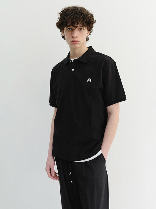Dunst Unisex Leather Logo Polo Shirt Black