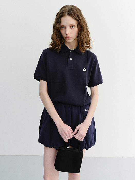 Dunst Unisex Leather Logo Polo Shirt Navy