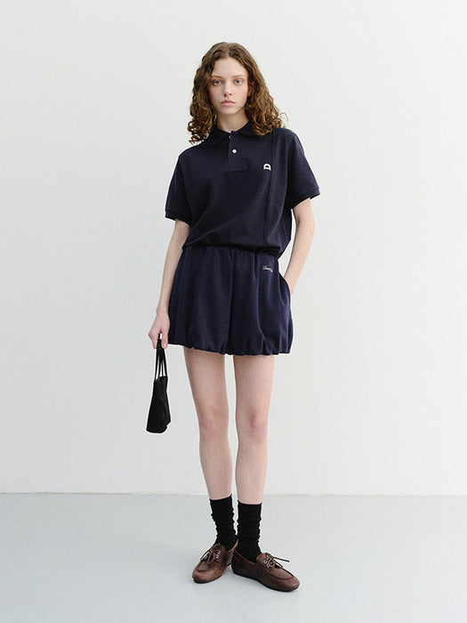 Dunst Unisex Leather Logo Polo Shirt Navy