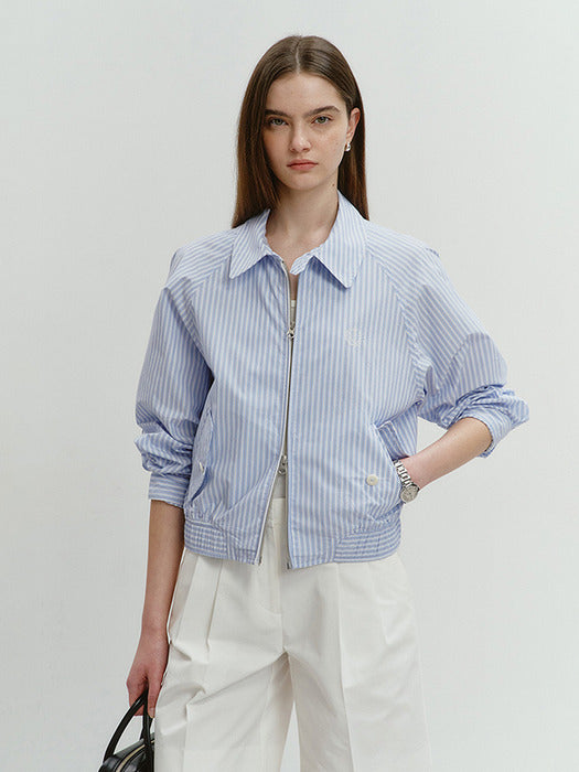 Dunst Unisex Summer Harrington Jacket Light Blue Stripe