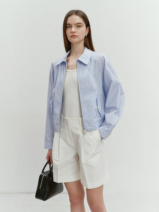 Dunst Unisex Summer Harrington Jacket Light Blue Stripe