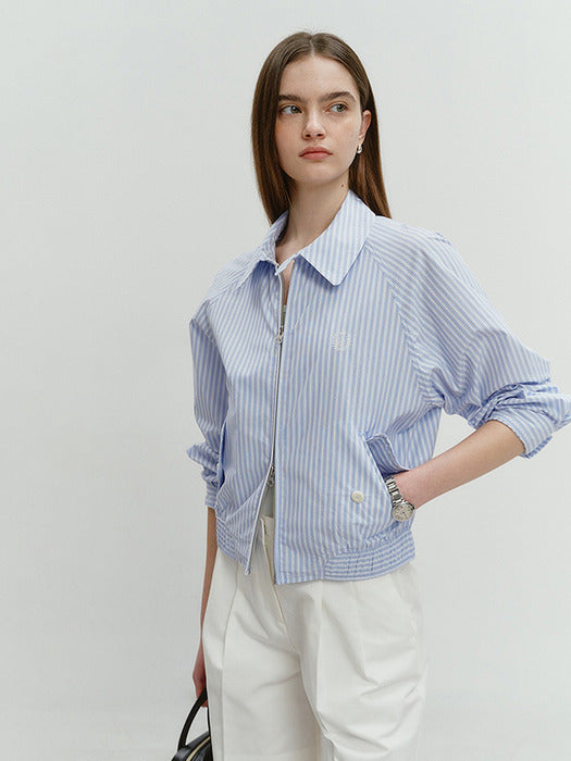 Dunst Unisex Summer Harrington Jacket Light Blue Stripe