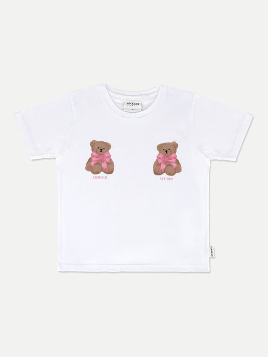 [ambler] Ribbon bear Crop T-Shirts ACR501 (White)