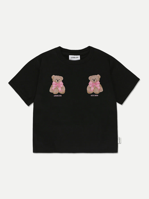 [ambler] Ribbon bear Crop T-Shirts ACR501 (Black)
