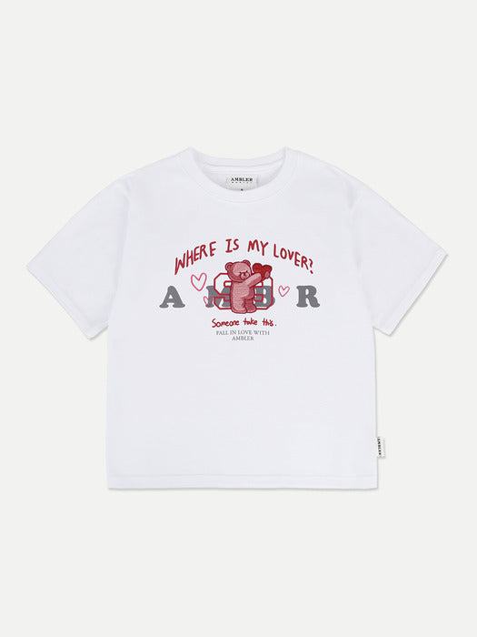 [ambler] Finding lover Crop T-Shirts ACR502 (White)