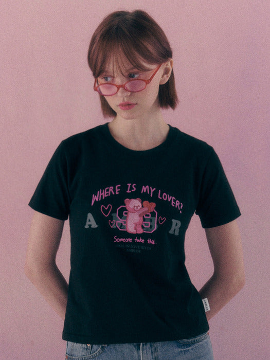 [ambler] Finding lover Crop T-Shirts ACR502 (Black)