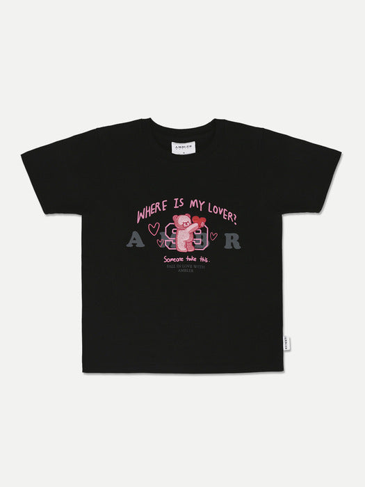 [ambler] Finding lover Crop T-Shirts ACR502 (Black)