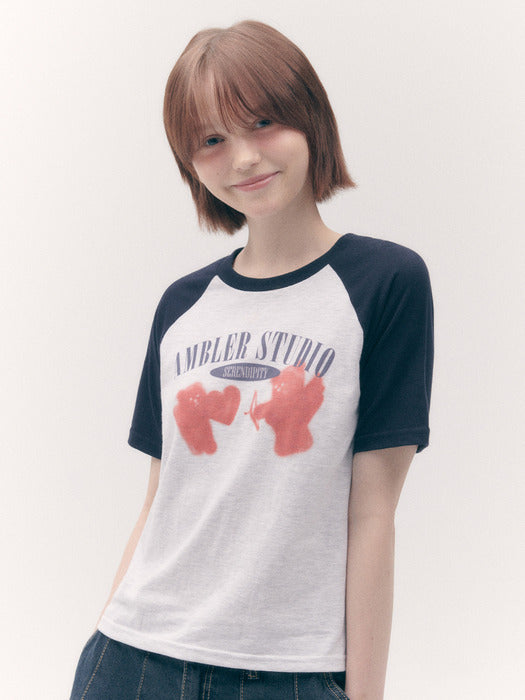 [ambler] Cupid Bear Crop T-Shirts ACR504 (Navy)