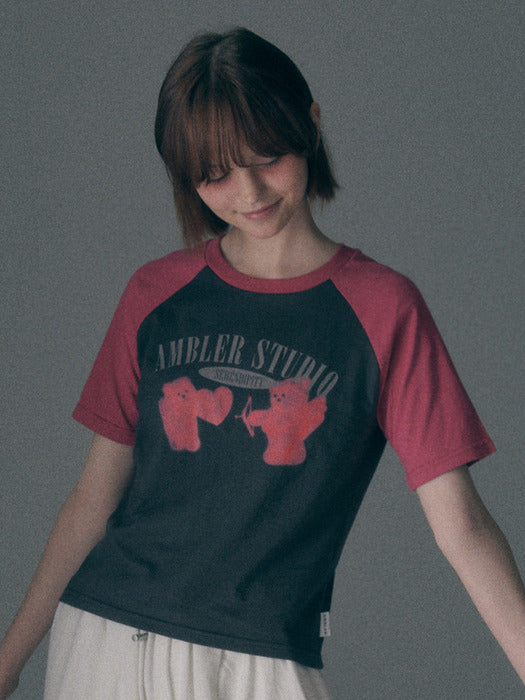 [ambler] Cupid Bear Crop T-Shirts Acr504 (Pink)