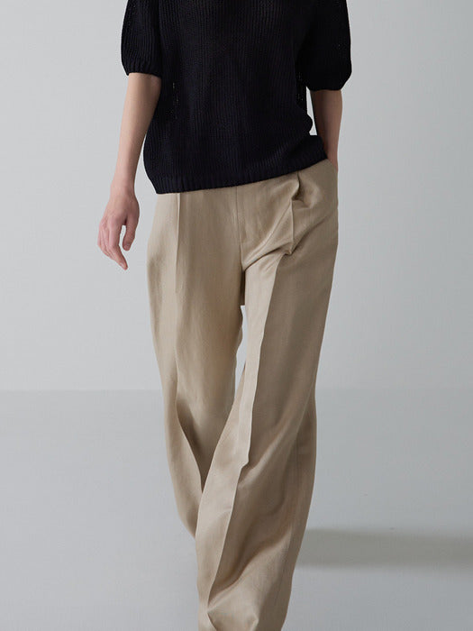 [facade pattern] Beige Linen Wide Pants