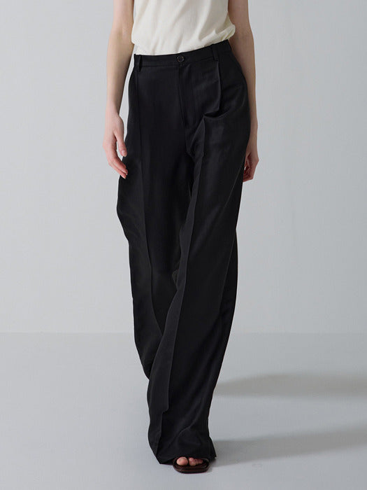 [facade pattern] Linen Wide Pants - Black