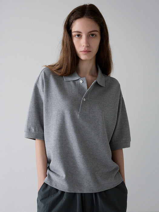 Facade Pattern Cropped Collar T-shirt melange grey