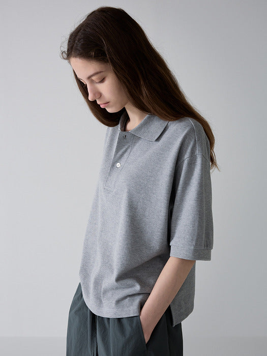 [facade pattern] Crop Karate T-Shirt - Melange Grey