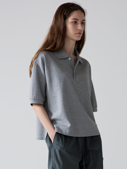 Facade Pattern Cropped Collar T-shirt melange grey